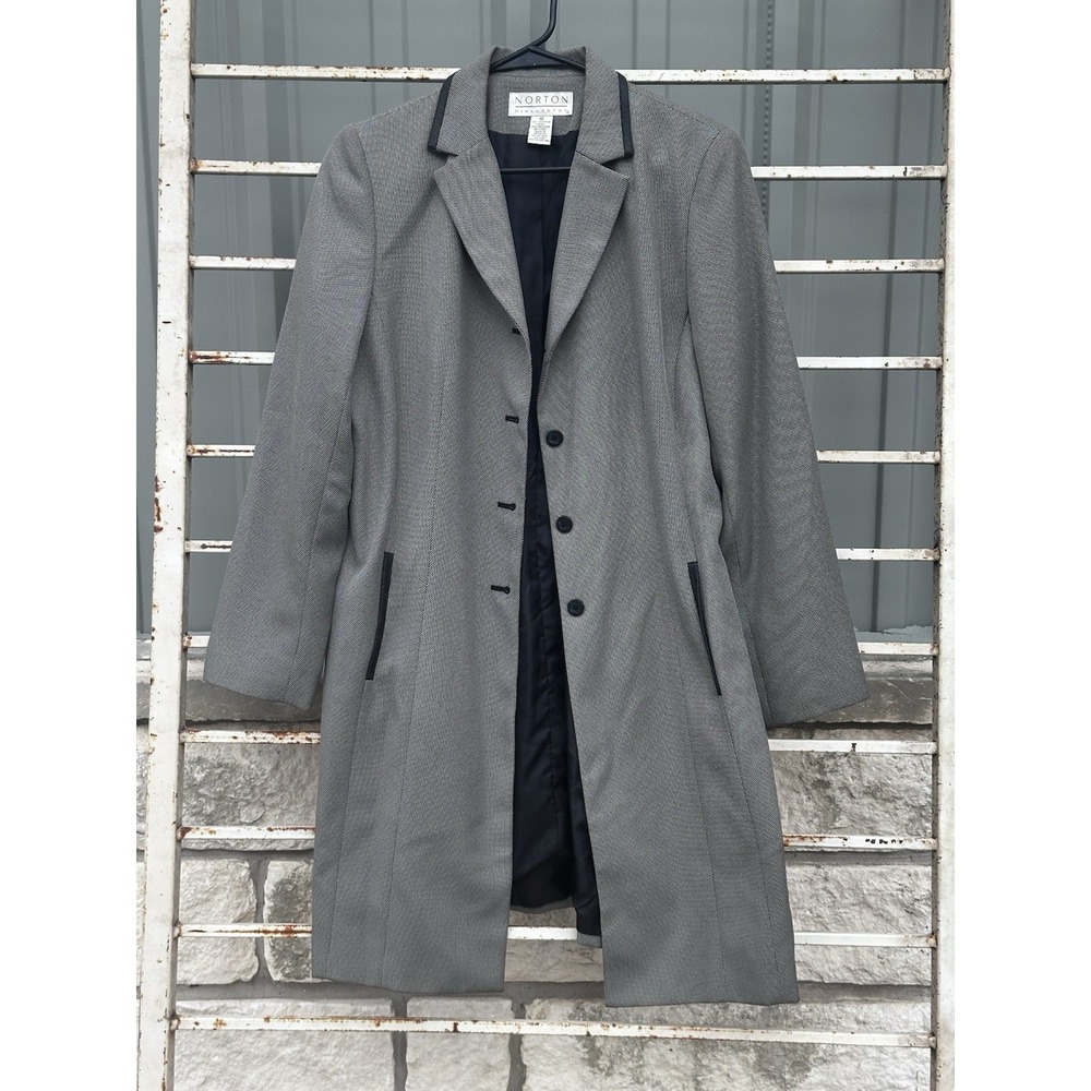 Vintage Norton Mcnaughton Black And Cream Textured Mid Length Coat Sz 10